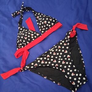 DISNEY Minnie Mouse Navy and Red Polka Dot Bikini Set Size Medium
